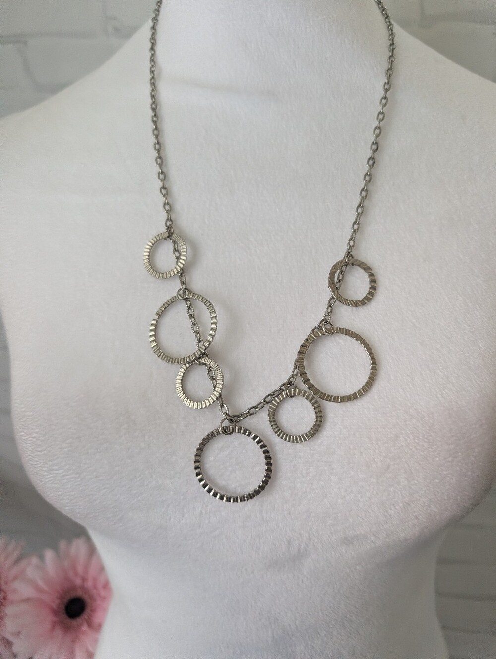 Silver Multi-Ring Pendant Necklace - Women Jewelry